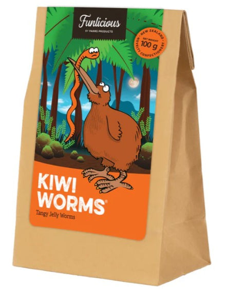 Kiwi Worms Tangy Jelly Worms gift bag